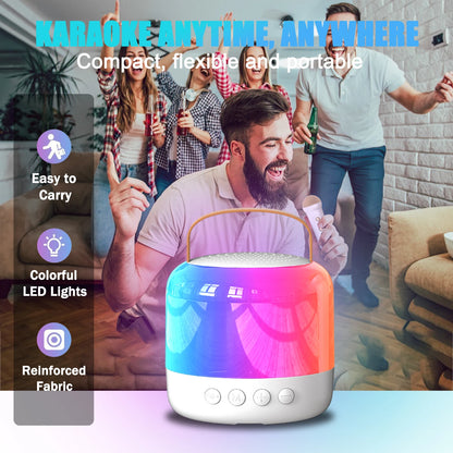 Mini Karaoke Machine for Kids Adult, Portable Bluetooth Karaoke Speaker with 2 Wireless Microphones and LED Colourful Lights