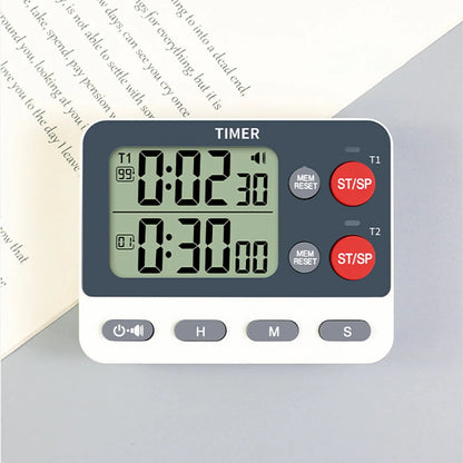 Dual Digital Timer Multifunctional Count UP/Down Timer with Memory Function Cooking Timer Portable for Kitchen Cooking