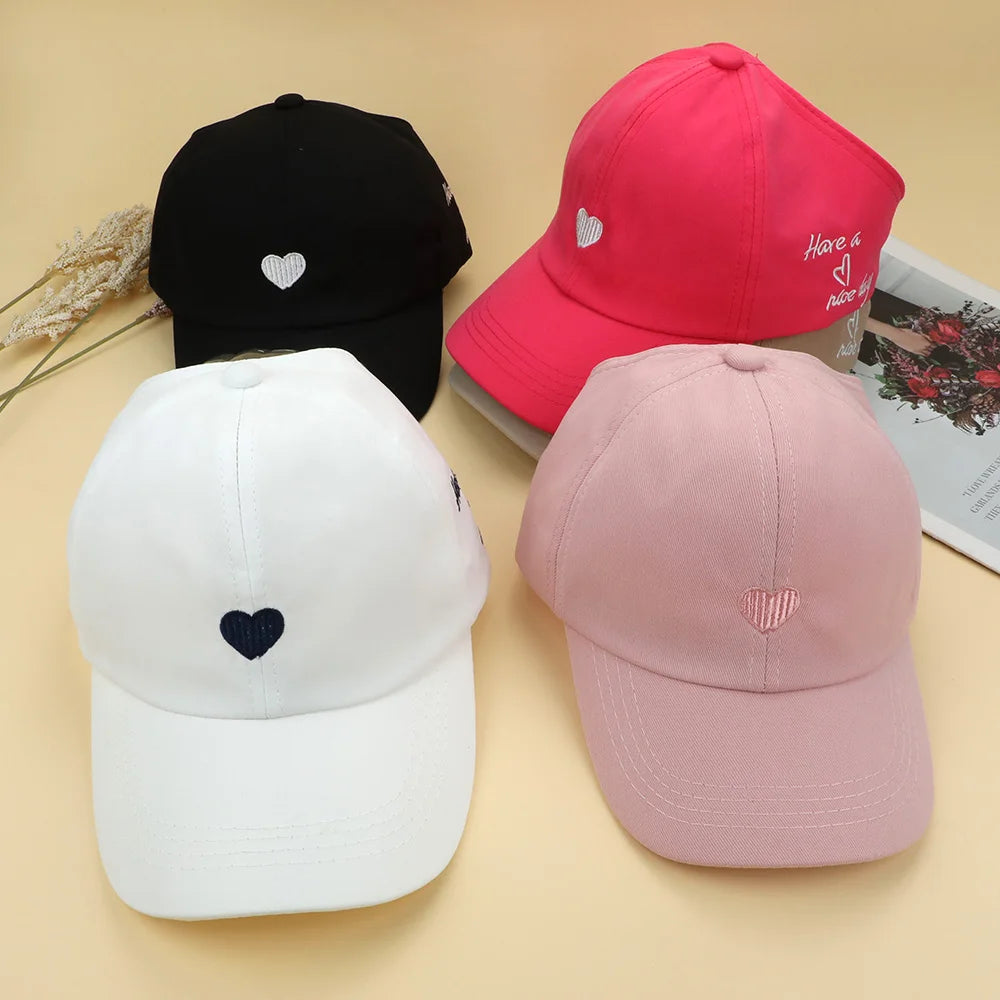 Kids Baseball Caps for Boys Girls Sun Hat Love Heart Hollow High Ponytail Caps Children Adjustable Baseball Caps for 4-12 Years