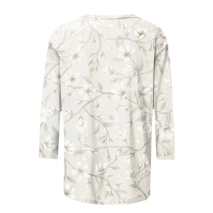 Female Clothing Delicate Fashion Shirts Floral Round Neck 3/4 Sleeves Printed Summer Women Pullover Daily Wear Vetement Femme