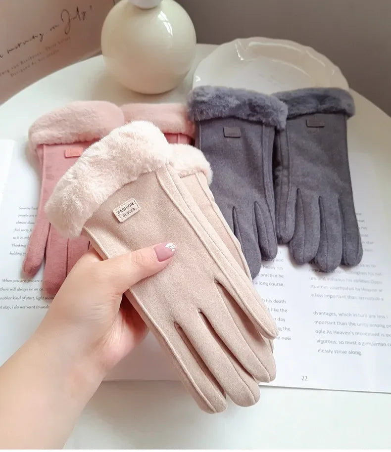 Women Winter Thick Plush Gloves Fashion Warm Suede Outdoor Guantes Lady Touchscreen Driving Gloves Sports Cycling Mittens