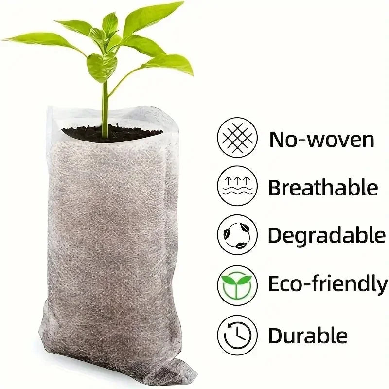 Seedling Bags 100 Pack Degradable Non-Woven Nursery Bags Fabric Seedling Grow Bags Plant Pouch For Garden Agricultural Supply