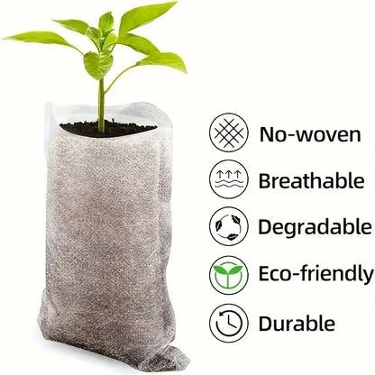 Seedling Bags 100 Pack Degradable Non-Woven Nursery Bags Fabric Seedling Grow Bags Plant Pouch For Garden Agricultural Supply