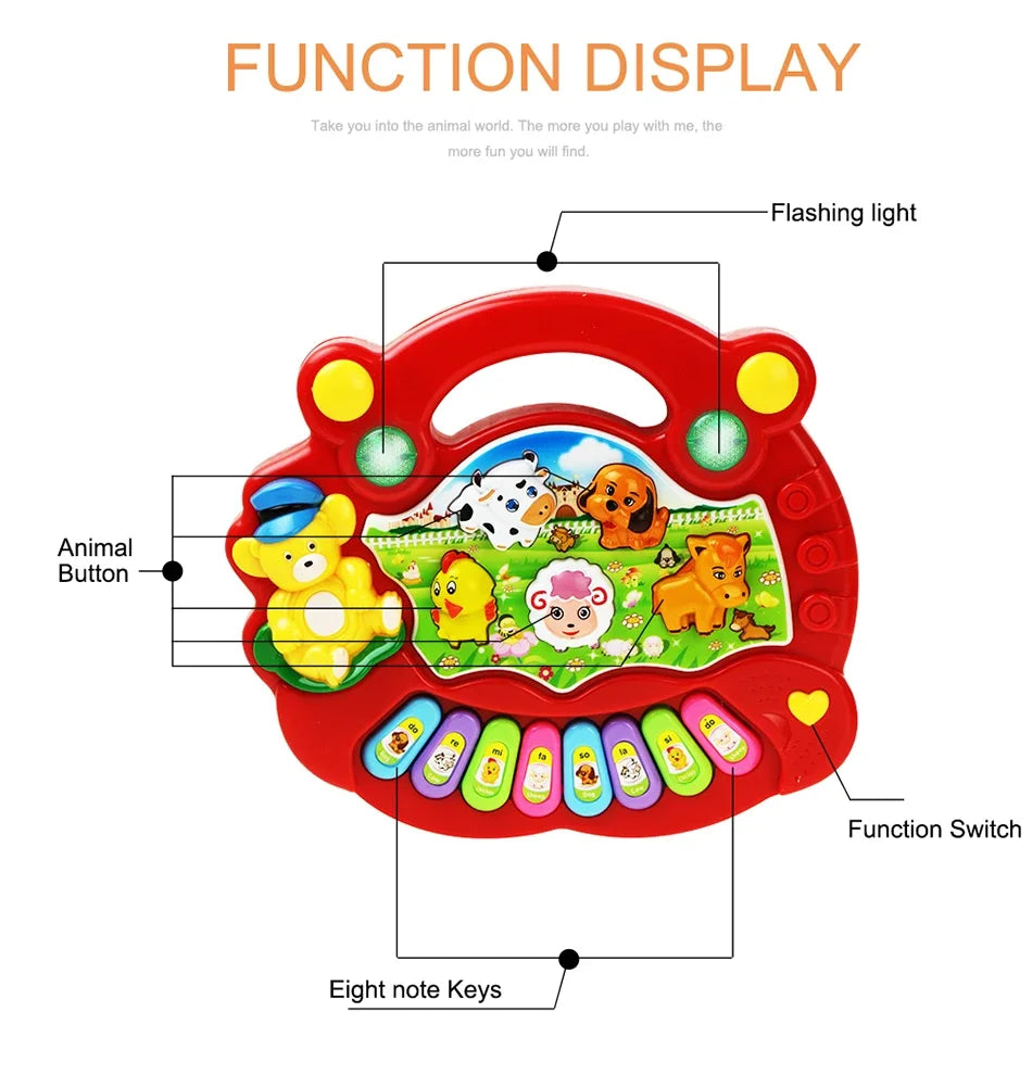 Kids Cartoon Piano Keyboard Game with Animal Sounds Flashing Light Music Baby Instrument Music Toys Educational Toys Kids Gifts
