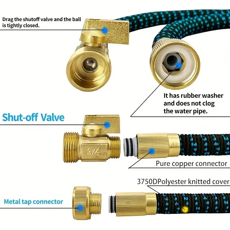 Garden Hose Expandable Magic Hose For Garden Watering And Cleaning, 3/4 ", Connector, Sprinkler Head, Watering Device, No Kinks
