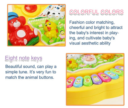 Kids Cartoon Piano Keyboard Game with Animal Sounds Flashing Light Music Baby Instrument Music Toys Educational Toys Kids Gifts