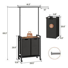 Load image into Gallery viewer, 1 Set Ironwood Hanging Laundry Basket Telescopic with Clothes Hanging Rod and Wooden Storage Shelf for Laundry Room Storage
