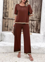 Load image into Gallery viewer, High Quality Elegant Women Clothing 2024 Temperament Casual Solid Color Knitted Shite Sleeved Suit Sweatpants Wide Leg Pants Y2k
