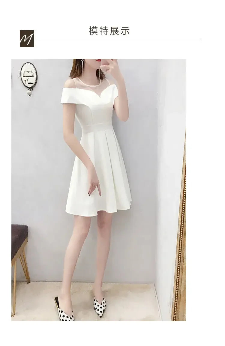 Women's Clothing White Off-Shoulder Dress New Summer Elegant Simple Style Slim Fit A-Line Midi Dress Fresh Chic Casual Fashion