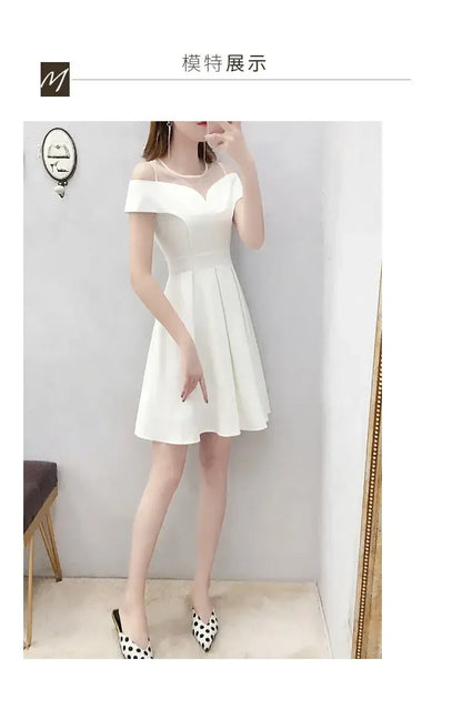 Women's Clothing White Off-Shoulder Dress New Summer Elegant Simple Style Slim Fit A-Line Midi Dress Fresh Chic Casual Fashion