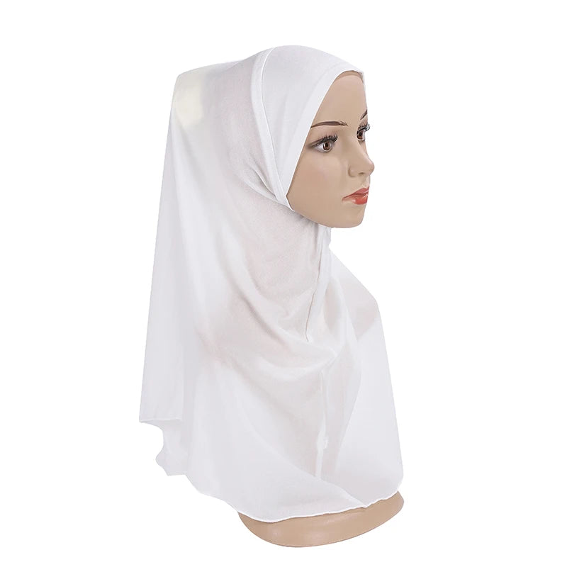 H120 Teenage girls plain hijab hats muslim scarf islamic headscarf hat amira pull on headwrap beautiful 10 years girl scarf