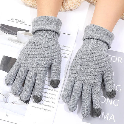 Women Men Warm Winter Touch Screen Gloves Stretch Classical Knit Mittens Wool Full Finger Outdoor Cycling Driving Glove