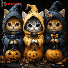 Load image into Gallery viewer, Huacan Halloween Diamond Painting 5D DIY Pumpkin Cats Diamond Mosaic Full Square Round Animal Art New Arrivals
