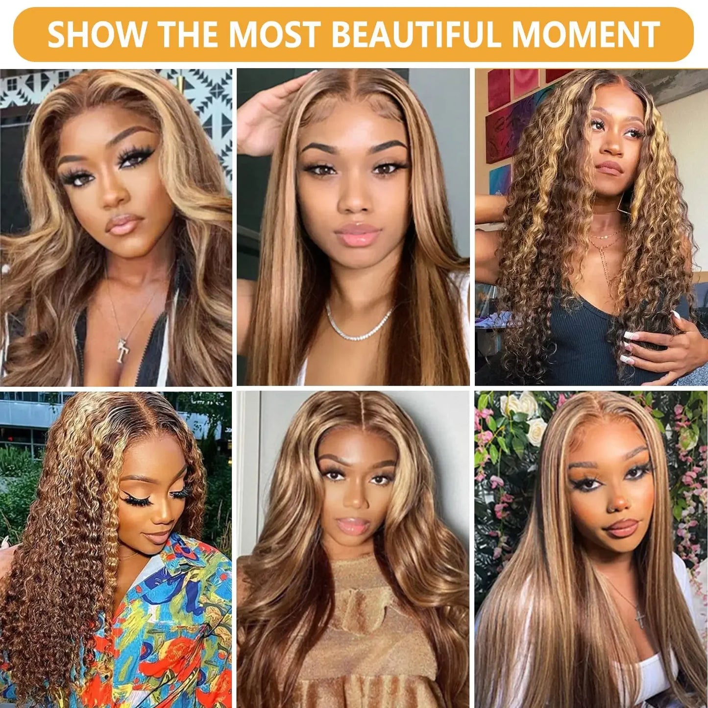 13x6 Highlight Body Wave Lace Front Wig  Human Hair 13x6 HD Transparent Lace Frontal Wig Remy For Black Women 180% Density