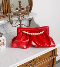 Load image into Gallery viewer, Fashion Folds women Clutches Pearl chain design Lady Handbag Python Banquet Envelope Evening Bag Ladies Clutch Purses bolsas

