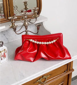 Fashion Folds women Clutches Pearl chain design Lady Handbag Python Banquet Envelope Evening Bag Ladies Clutch Purses bolsas