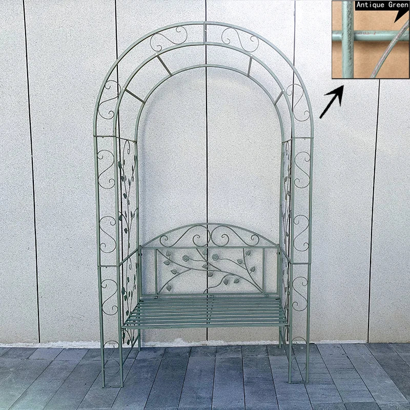 Garden arch bench, decorative wrought iron arch with seat, suitable for climbing plants and outdoor wedding arch