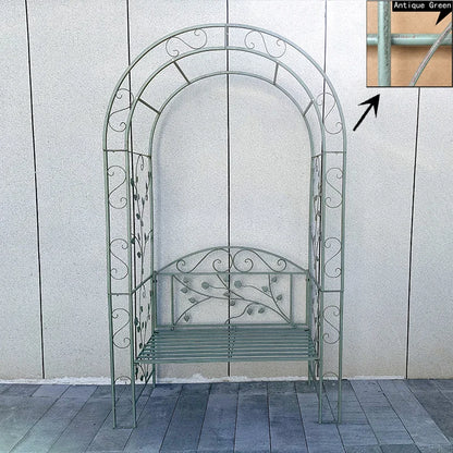 Garden arch bench, decorative wrought iron arch with seat, suitable for climbing plants and outdoor wedding arch