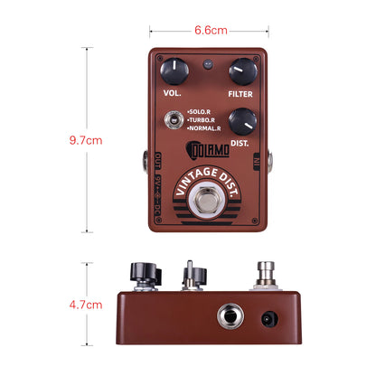 Dolamo D-11 Vintage Distortion Guitar Effect Pedal with Volume Filter and Distortion Controls True Bypass Design for Electric