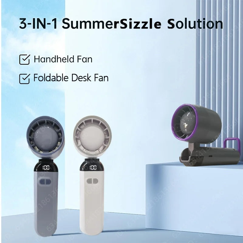 Handheld mini fan 3 in1 Portable Fan Rechargeable Handheld Turbo Fans  5 Speed USB Foldable Portable Neck Hanging Fans