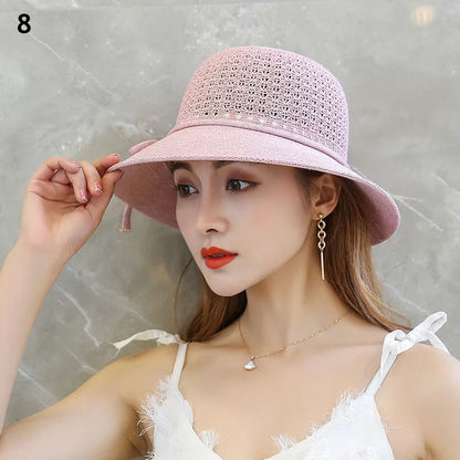 Women Straw Hats Sun Hats Straw Hat Ladies Panama Cap Sun Protection Wide Brim Ribbon Bowknot Girls Outdoor Summer Beach Sun Hat