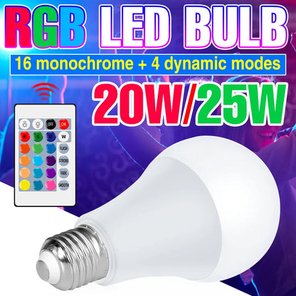 RGB Neon Light E27 Multi Color Lamp 220V LED Colorful Bulb With IR Remote Control 20W 25W LED Holiday Decoration