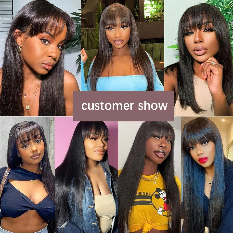 250 Density 3x1 Middle Part Lace Wig Bone Straight Cheap Wigs Full Machine Made Human Hair Wig with Bangs on Clearance Sale