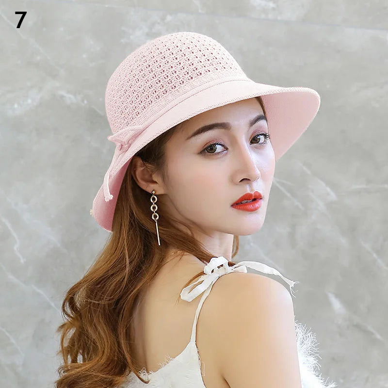 Women Straw Hats Sun Hats Straw Hat Ladies Panama Cap Sun Protection Wide Brim Ribbon Bowknot Girls Outdoor Summer Beach Sun Hat