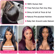 Load image into Gallery viewer, 360 Transparent  13x6 Lace Front Human Hair Wigs Brazilian 360 Straight Lace Frontal For Women PrePlucked  5x5 Closure Wig
