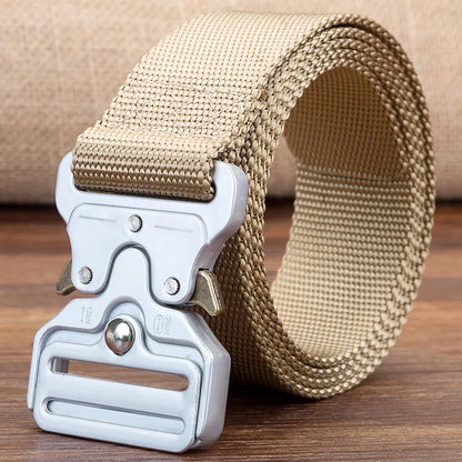 Belts For Men Tactical Belt Metal Silver Buckle Nylon Waist Strap Girdle Heavy Duty Training Hunting Mens Belts