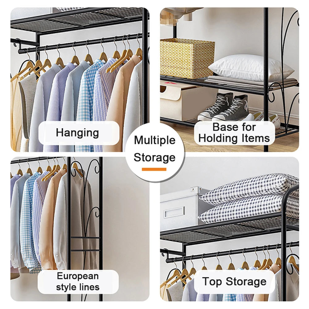 Heavy Duty Clothes Rack Coat Stand Hanger Garment Organiser Closet Storage Metal Shelves Strong Load Capacity