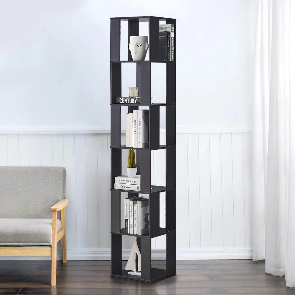 190cm Rotatable 6 Tier Slim Bookcase Corner Cabinet Shelf Living Room Bedroom BookShelf