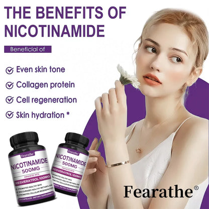 Fearathe Niacinamide Capsules 500MG, Promote Cell Health and Repair, Metabolism, Skin Health, Vegan Capsules, Non-GMO