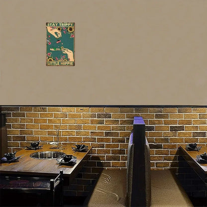 Trippy Little Hippie Tin Sign | Floral Weed Art Poster | Vertical 8x12 Inch Wall Decor | Great Gift for Hippie Lovers