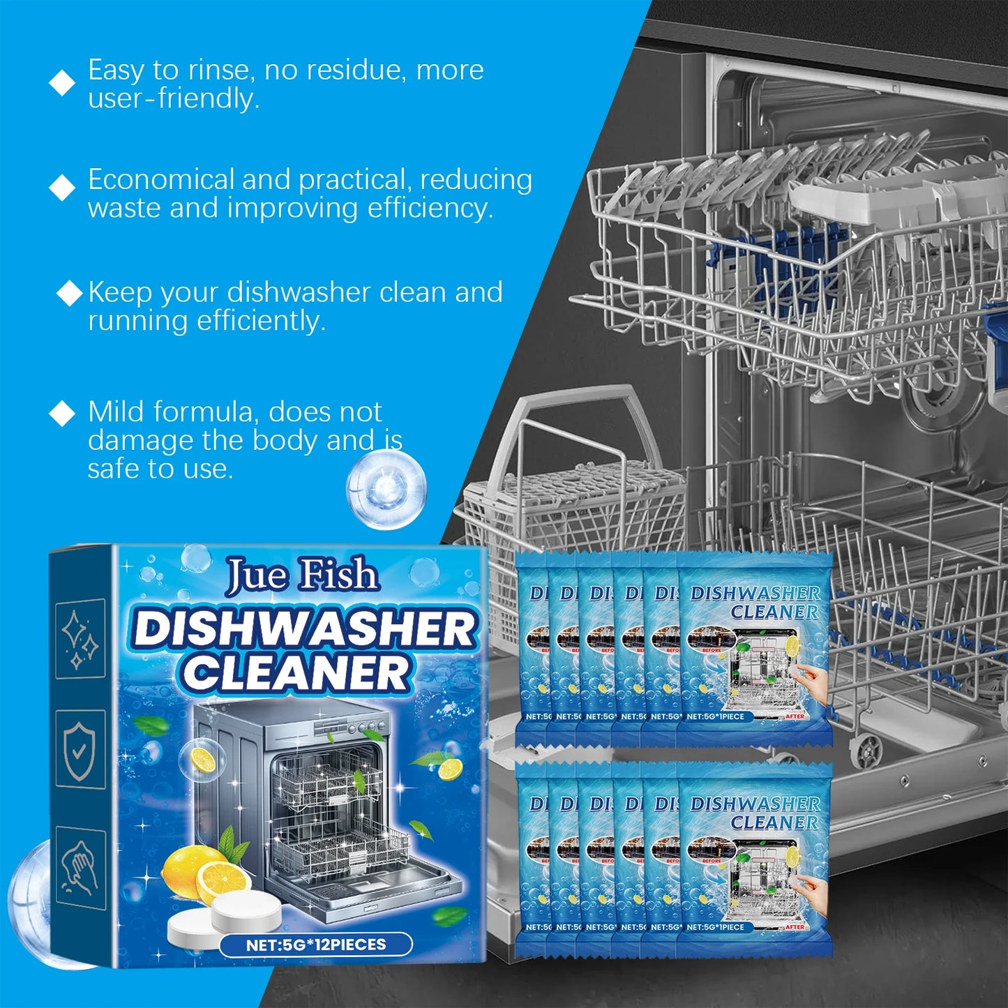 Dishwasher Cleaner Effervescent Tablet Powerful degreasing, decontamination, descaling, washing and cleaning
