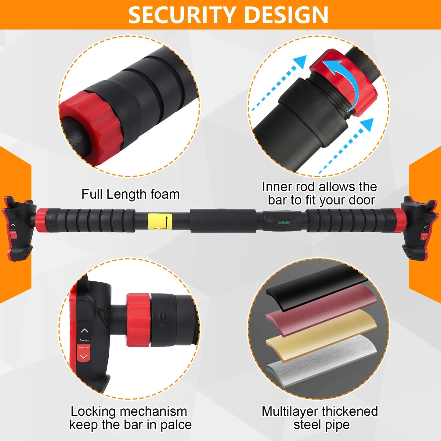 Pull Up Bar for Doorway Chin Up Bar with No Screws Wall Mount Non Slip Strength Training Pullup Bar Adjustable Pull Up Bar