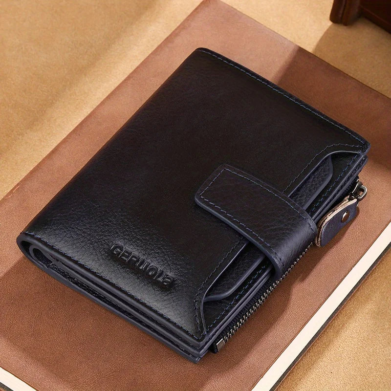 Wallet men's genuine leather 2024 new money bag short clip men's silver wallet card holder large capacity