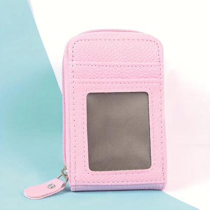 RFID Blocking Multi Card Slots Card Holder, Portable Mini Card Wallet, Mini Zipper Around Coin Purse With Clear Window