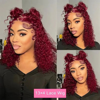 Colored Burgundy Lace Front Wig Bob Wig Human Hair Deep Wave Glueless Wigs Human Hair Red 99J Curly Lace Front Human Hair Wigs