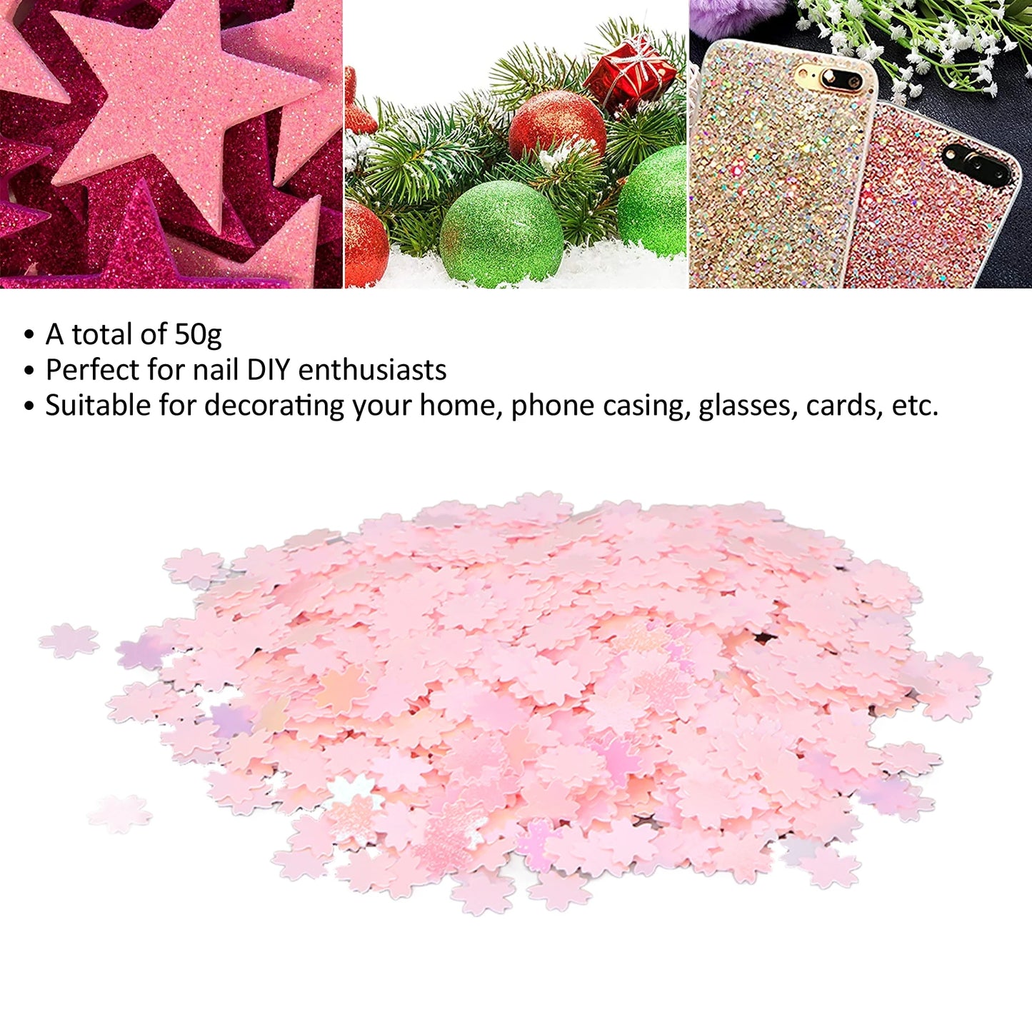Nail Art Glitter Flakes Cherry Shape Sparkling Manicure Decoration Sequins for Nail Shop Pink 50g