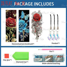 Load image into Gallery viewer, Three-piece diamond painting bookmark set, DIY creative colorful floral and butterfly design, with diamond book bookmarks
