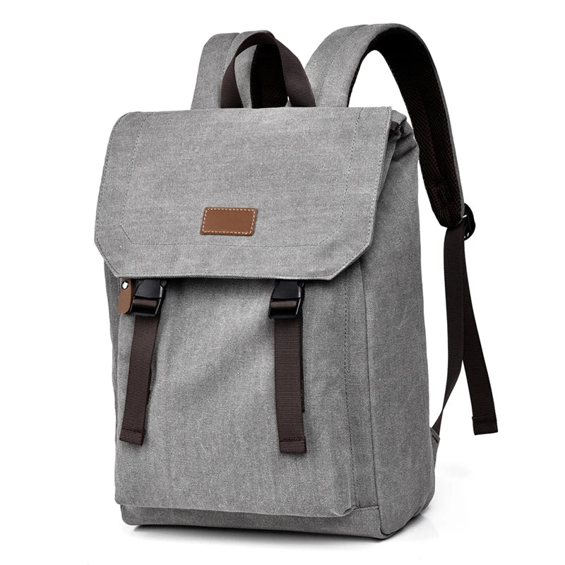 Mens Canvas Backpack Retro Style Large Capacity Bag with Buckle Straps