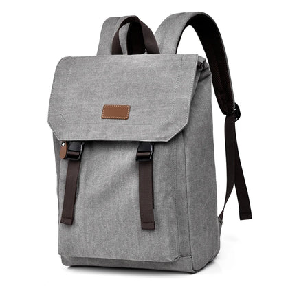 Mens Canvas Backpack Retro Style Large Capacity Bag with Buckle Straps