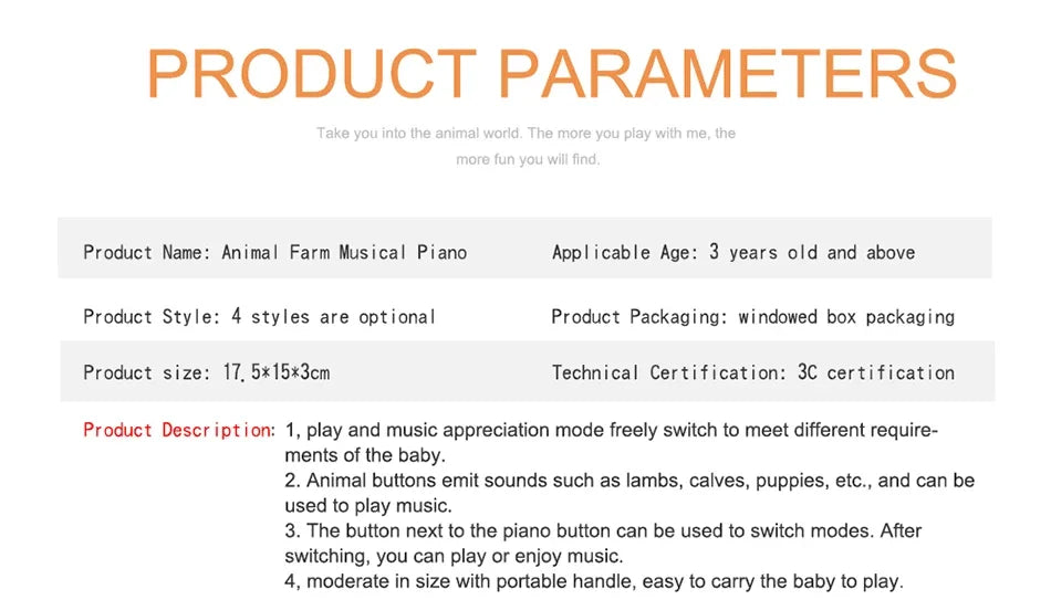 Kids Cartoon Piano Keyboard Game with Animal Sounds Flashing Light Music Baby Instrument Music Toys Educational Toys Kids Gifts