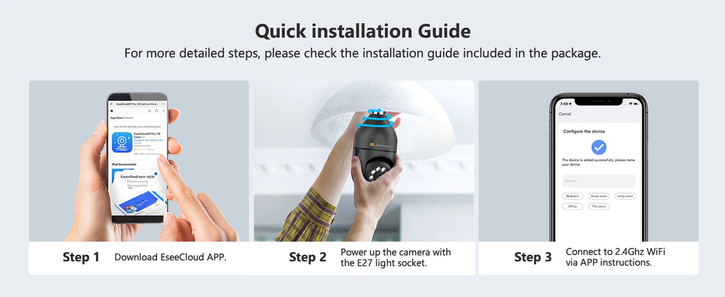 Jennov 2Pcs 2K WiFi Light Bulb Security Camera Wireless Outdoor - Cameras for Home Security Outside, Light Socket Indoor Camera