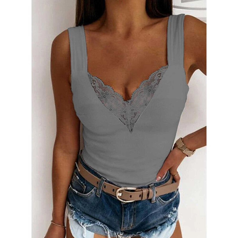 Women's Clothing Sexy Lace Tank Top For Ladies Autumn Basis Sleeveless Vest Pullover Y2K Tops Elegant Female T-shirts Tees