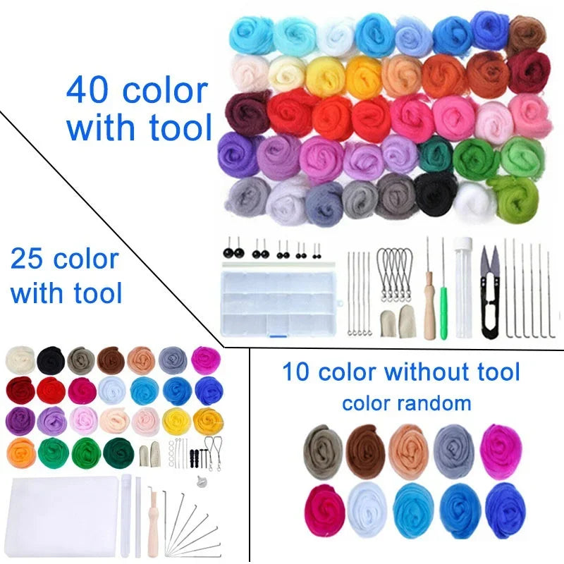 40/25/10 Colors Set Needle Felting Kit Wool Roving Needle Felting Starter Kit Wool Felt Tools with Felting Tool