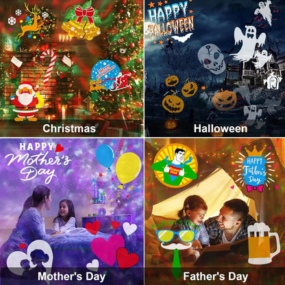 Halloween Christmas Projector Lights Outdoor 16 HD Slides, 2 in 1 Water Wave Lamp with Color Patterns, Timer & Remote for Party