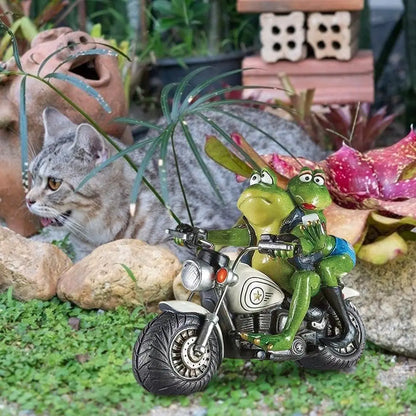 Garden Sculpture Funny Motorcycle Frog Statue Garden Art Figurines for Outdoor Yard Patio Decoration