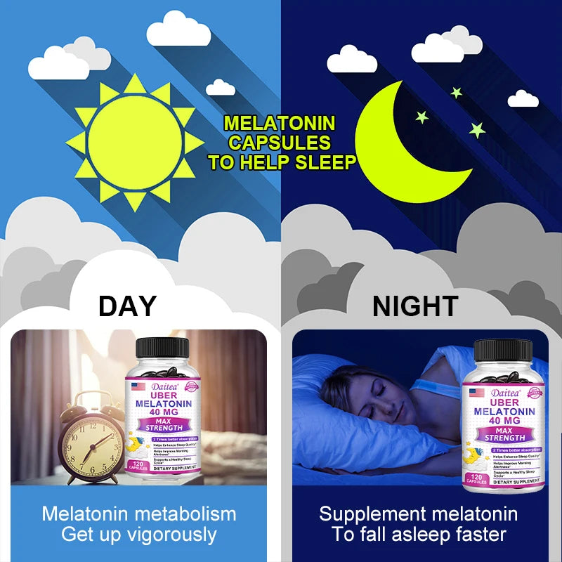 Melatonin for Adults 40 mg helps relieve sleep disturbances and improve sleep quality and energy levels